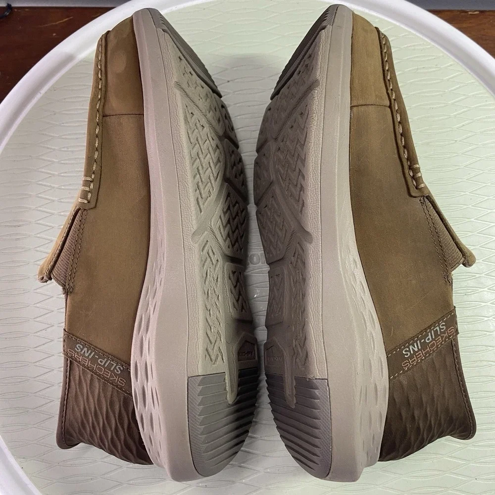 Skechers Men's Brown‎ Leather Parson-Oswin Slip-ins Shoes EXTRA EXTRA WIDE SZ.7